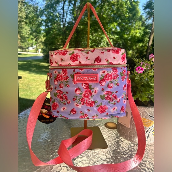 NWT- Betsey Johnson Floral Lunch Bag - Pink and Purple - Picture 1 of 5